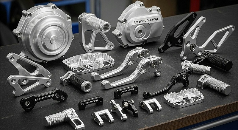 CNC machined motorcycle parts covers, footpegs.